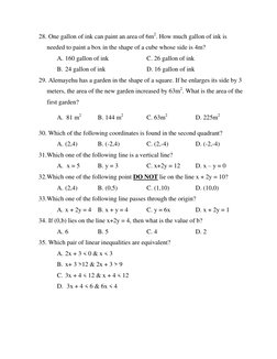 28.  One gallon of ink can paint an area of 6m2. How much gallon of ink is 
needed to paint a box in the shape of a cube