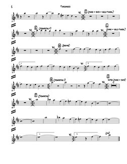 & ##
.. ..
55
Œ
œ
Ó
˙
Œ
œ
˙
œ œ#
X2
œ œ Ó
· (piano + bajo + solo timbal)
∑
∑
∑
& ##
.. ..
.. ..
X4
62
∑
‚ (trompetas 4)
œ œ œ