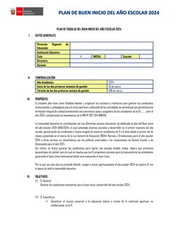 Plan de Buen Inicio Escolar 2024 | PDF | Evaluación | Enseñando