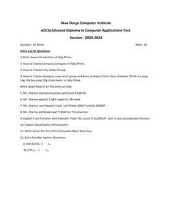 ADCA Test Paper 2023-2024 in Hindi | PDF