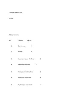 University of the Punjab 
Lahore
 
Table of Contents
No. 
Contents 
Page no. 
1.
Case Summary  
4
2.
 
Bio data 
5
3.
Reason