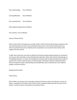 Poor understanding
Since childhood
Learning difficulties
Since childhood
Poor comprehension
Since childhood
Slow academic pro