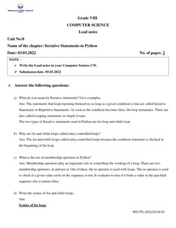 Iterative Statements in Python for Class 8 | PDF