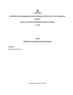 INSTITUTO SUPERIOR DE HUMANIDADE CIÊNCIAS E TECNOLOGIA-
ISHCT
LICENCIATURA EM PSICOLOGIA CLÍNICA
2º Ano 
Tema
História Da Psi