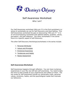 Self Awareness Worksheet 
Who I am? 
 
 
Our Self-Awareness worksheet (Who am I?) is the first worksheet in a 
series o