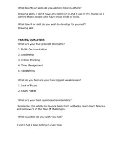 What talents or skills do you admire most in others? 
 
Drawing skills, I don’t have any talent on it and it use in my course