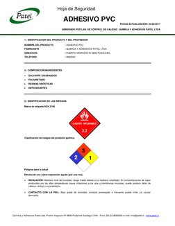 Hoja de Seguridad      
      
 
            ADHESIVO PVC 
FECHA ACTUALIZACIÓN: 03/02/2017 
 
GENER