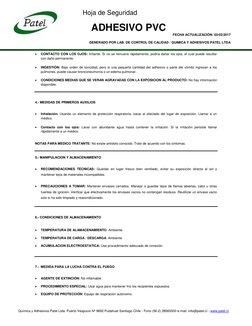 Hoja de Seguridad      
      
 
            ADHESIVO PVC 
FECHA ACTUALIZACIÓN: 03/02/2017 
 
GENER