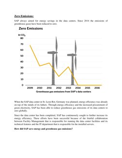 Zero Emissions: 
SAP always aimed for energy savings in the data centers. Since 2014 the emissions of 
greenhouse gases have