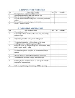 4. TEMPERATURE TECHNIQUE
S.no
                                      Steps of the Procedure
Yes
No
Rem