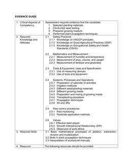 EVIDENCE GUIDE
1. Critical Aspects of 
Competency
Assessment requires evidence that the candidate:
1.
Selected planting mater