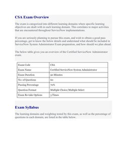 CSA Exam Overview
The exam is categorized into different learning domains where specific learning 
objectives are dealt with