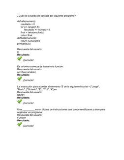 ¿Cuál es la salida de consola del siguiente programa?
 
def alfa(numero):
     resultado = 0
     for j in range(1,5):
     