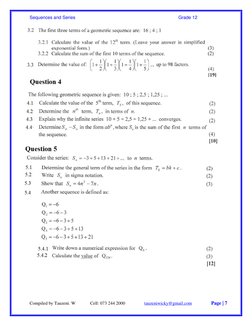 Number Patterns Grade 12 Notes.pdf Grade 12 Sequences and Series Guide | PDF | Mathematics | Mathematical ...
