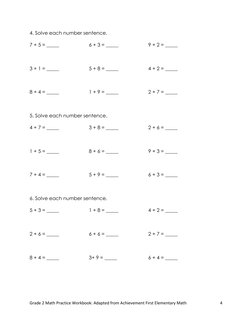 Grade 2 Math Practice Workbook: Adapted from Achievement First Elementary Math   
      
4 
4. Solve each number sentence.
7