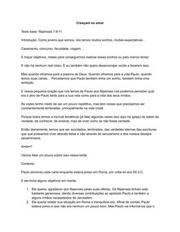 ‭Cresçam no amor‬
‭Texto base: filipenses 1:9-11‬
‭Introdução: Como jovens que somos, nós temos muitos sonhos, muitas expecta