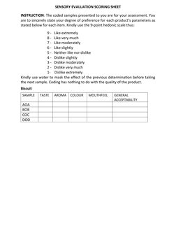 Taste Testing Scale 9-Point Hedonic Scale Evaluation Sheet | PDF | Cooking, Food & Wine