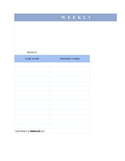 W  E  E  K  L  Y     R  E  P  O  R  T
MONDAY
TASK NAME
ONGOING TASKS
