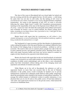 Z. A. Bhutto; Notes from death cell. Copyright © www.bhutto.org 
7 
POLITICS BEHIND TAKE-OVER 
 
 
 
The door of his room in