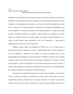 337
Salazar González Ángela Gabriela
Reporte de lectura de Siddharta de Herman Hesse
Siddharta era un joven hindú, fuerte y d