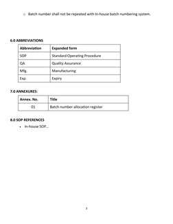 SOP for Pharmaceutical Batch Numbering | PDF | Finance & Money Management