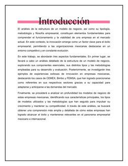 Introducción
El análisis de la estructura de un modelo de negocio, así como su tipología,
metodología y filosofía empresarial