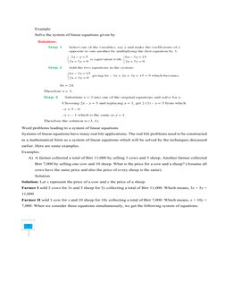 9 
Example 
Solve the system of linear equations given by 
 
 
Word problems leading to a system of linear equations 
Syste