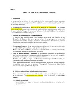 Tema 5
CONTABILIDAD DE SOCIEDADES DE SEGUROS
1.
Introducción
La contabilidad es un sistema de información de hechos económico