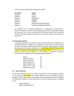 La estructura general comprende los siguientes capítulos:
Descripción
Código
Capítulo 1
ACTIVO
Capítulo 2
PASIVO
Capítulo 3
P