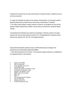 Cualquier otro campo que no esta mencionado en la lista de arriba, lo dejamos vacio o
como se encuentre.
6. Luego de completa