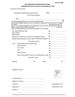 LIC Maturity Claim Form 3825 | PDF | Payments | Personal Finance