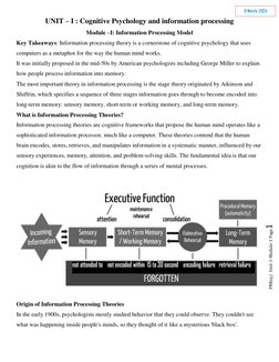 PRRoy/  Unit-1-Module-1 Page1 
 
UNIT – I : Cognitive Psychology and information processing 
 
Module –I: Information Proce