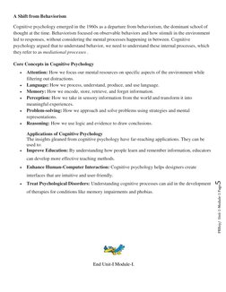 PRRoy/  Unit-1-Module-1 Page5 
A Shift from Behaviorism 
Cognitive psychology emerged in the 1960s as a departure from beha