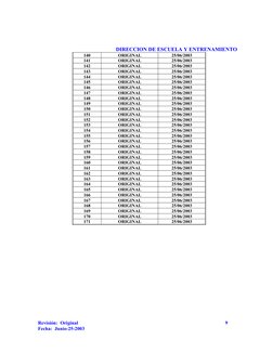 DIRECCION DE ESCUELA Y ENTRENAMIENTO
140
ORIGINAL
25/06/2003
141
ORIGINAL
25/06/2003
142
ORIGINAL
25/06/2003
143
ORIGINAL
25/