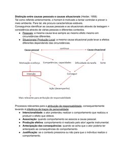 Distinção entre causas pessoais e causas situacionais (Heider, 1958)
Tal como referido anteriormente, o homem é motivado a te