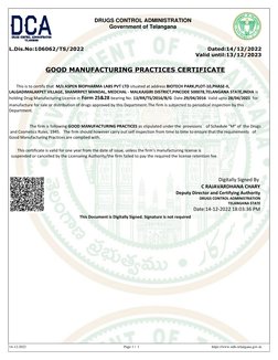 DRUGS CONTROL ADMINISTRATION
Government of Telangana
L.Dis.No:106062/TS/2022
Dated:14/12/2022
Valid until:13/12/2023
GOOD MAN