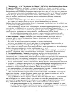 2 
3 Characteristics of all Phenomena (in Chapters 6&7 of the Samdhinirmochana Sutra) 
1. Imputational Character (parikalpi