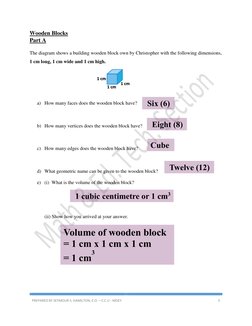 PREPARED BY SEYMOUR S. HAMILTON, E.O. – C.C.U - MOEY 
5 
 
Wooden Blocks 
Part A 
 
The diagram shows a building wooden