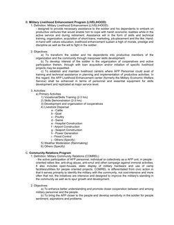 B. Military Livelihood Enhancement Program (LIVELIHOOD) 
1. Definition: Military Livelihood Enhancement (LIVELIHOOD) 
- desig