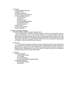 3. Activities: 
a) National/Historical Events 
b) Sports Events 
c) Religious Festivities 
d) Local Customs and Traditions 
e