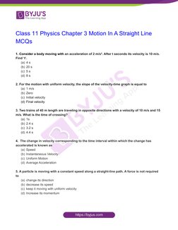 Class 11 Motion in a Straight Line MCQs | PDF