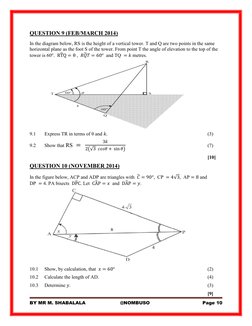 BY MR M. SHABALALA
@NOMBUSO
Page 10
QUESTION 9 (FEB/MARCH 2014)
In the diagram below, RS is the height of a vertical tower. T