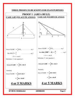 BY MR M. SHABALALA
@NOMBUSO
Page 2
THREE PROOFS TO BE KNOWN FOR EXAM PURPOSES
PROOF 1 (AREA RULE)
CASE 1 (IF ࡭෡IS ACUTE ANGLE
