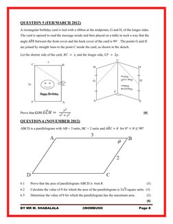 BY MR M. SHABALALA
@NOMBUSO
Page 8
QUESTION 5 (FEB/MARCH 2012)
A rectangular birthday card is tied with a ribbon at the midpo