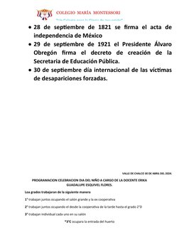 COLEGIO MARÍA MONTESSORI
“Un Colegio para la Gloria de Jesucristo”
28  de  septiembre  de  1821  se  firma  el  acta  de
ind