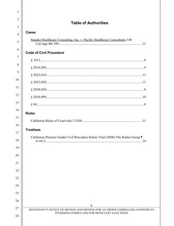 1
2
3
4
5
6
7
8
9
10
11
12
13
14
15
16
17
18
19
20
21
22
23
24
25
26
27
28
Table of Authorities
Cases
Sinaiko Healthcare Cons