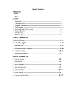 TABLE OF CONTENTS
THE BUSINESS
Mission
Vision
CHAPTER I
1.1 Introduction ---------------------------------