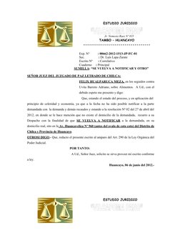 ESTUDIO JURIDICO
      
     Jr. Nemesio Raez Nº 835
TAMBO – HUANCAYO
---------------------------------- 
Exp. N°          :