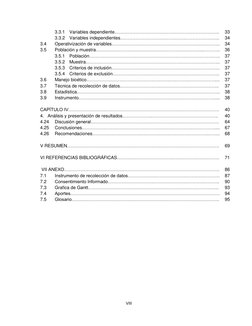 VIII 
 
 
 
3.3.1 Variables dependiente.………………………………….……………………….. 
33 
 
 
3.3.2 Variables independientes…………………………………….…