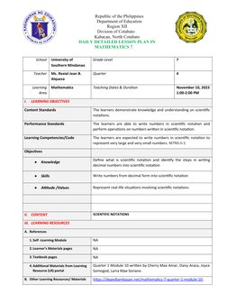 Scientific Notation Lesson Plan for Grade 7 | PDF | Numbers | Decimal